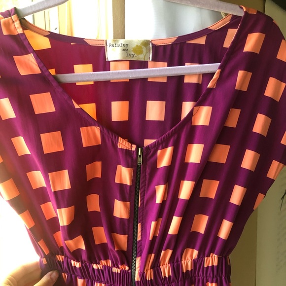 Francescas Purple Orange Square Zip Up Dress - Picture 2 of 4